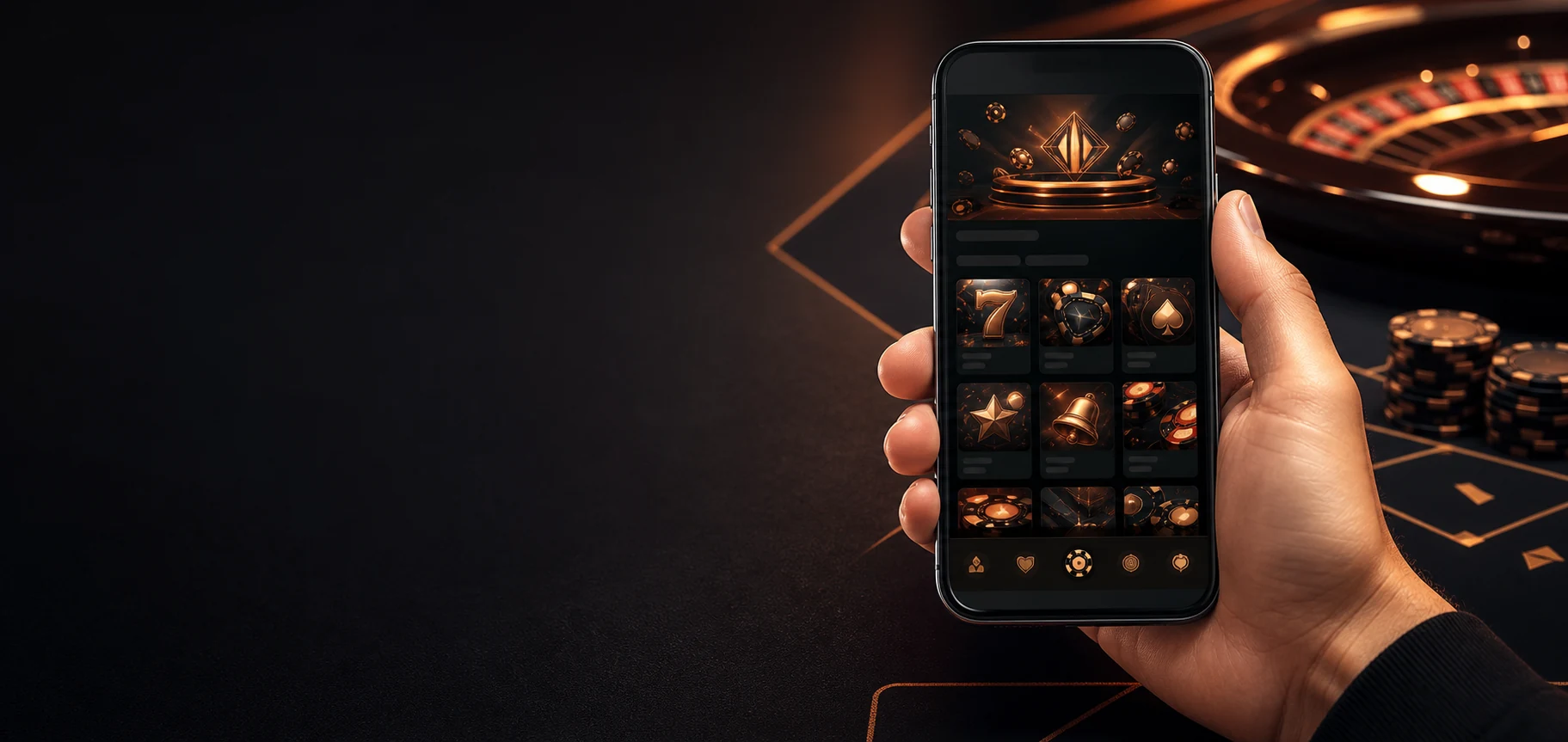 Smartphone mit dunkler Casino-Oberfläche