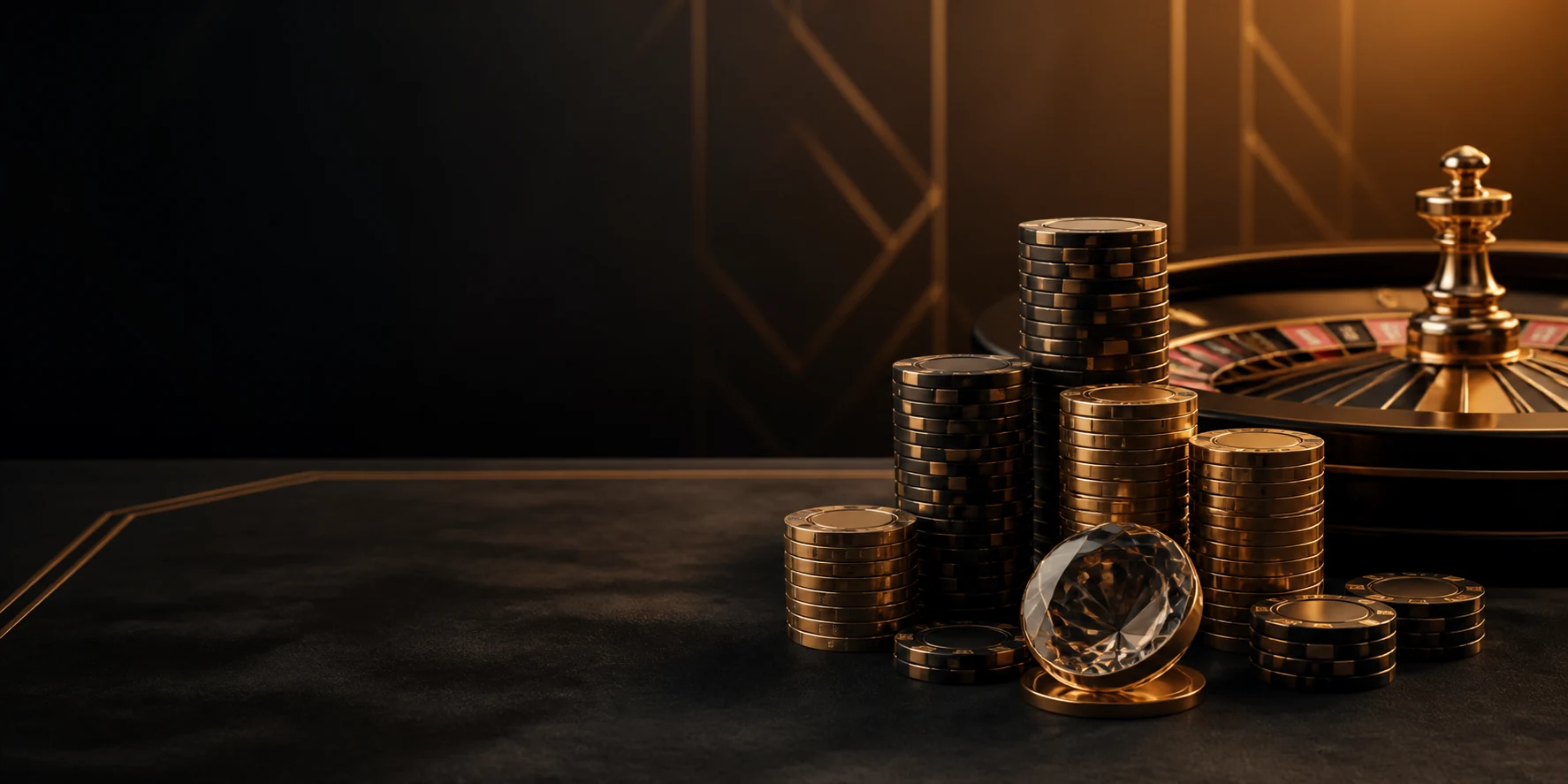 Hohe Stapel schwarzer und goldener Casinochips